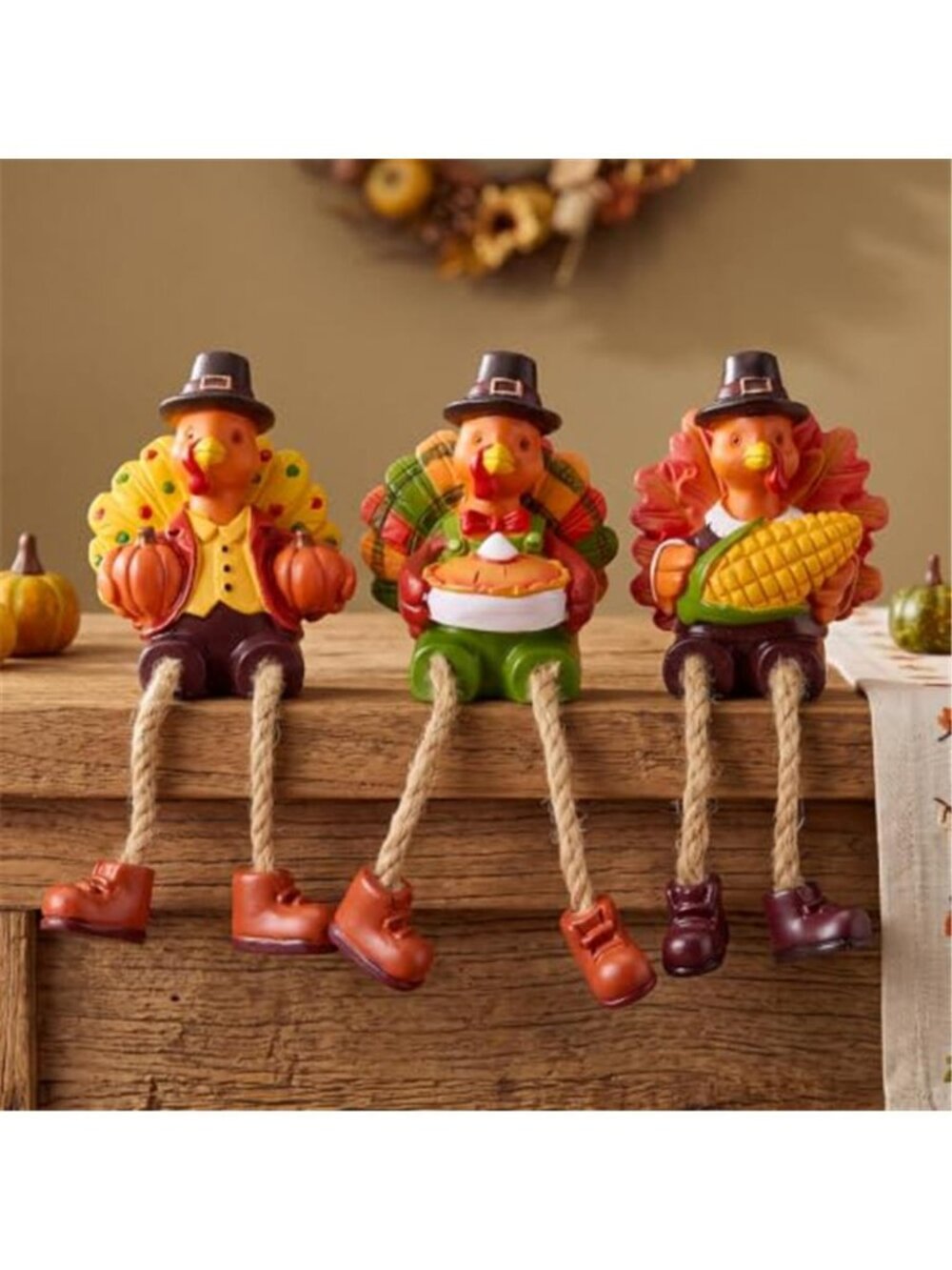 3 Pcs Thanksgiving Turkey Shelf Sitters Figurines Fall Home Decor